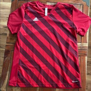 Adidas Juniors Red Striped Soccer Jersey Shirt